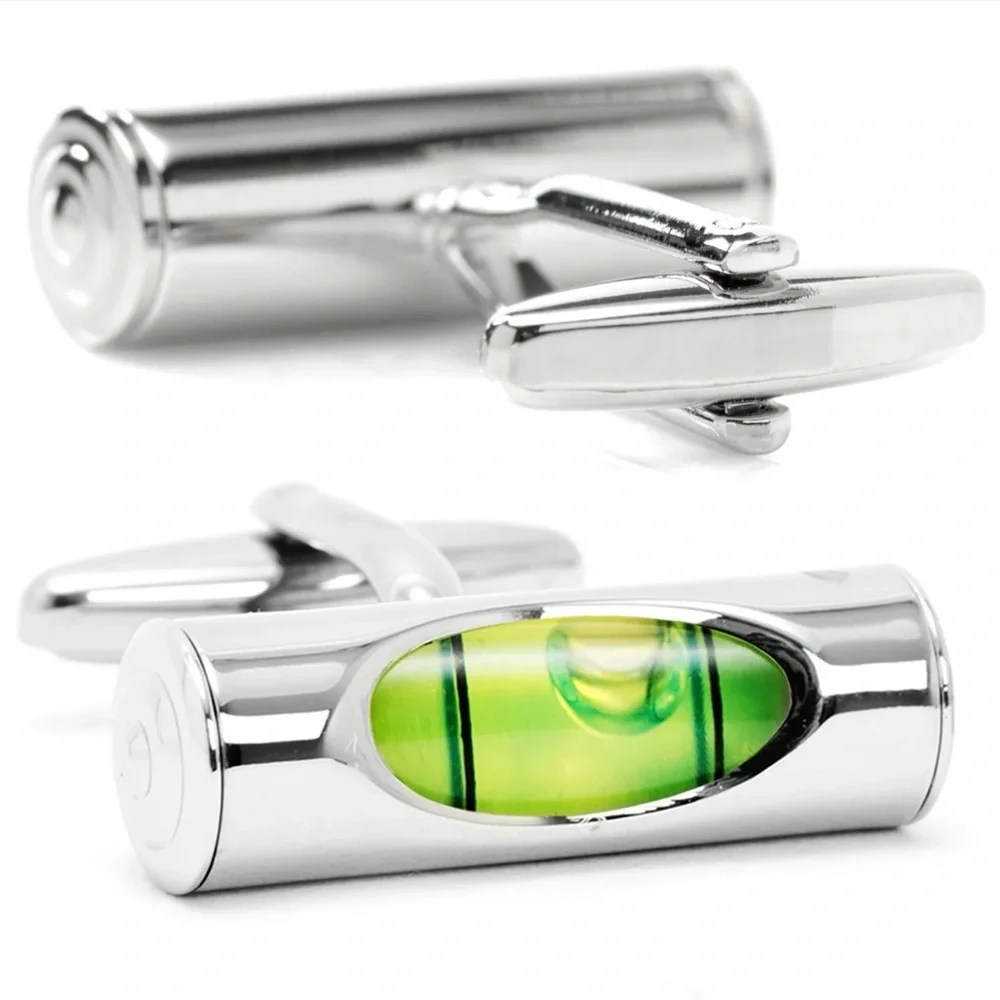 Silver Tone Spirit Level Bubble Level‎ Cufflinks Novelty Engineer Architect Gift
